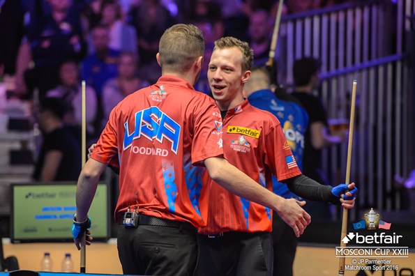 2016 Mosconi Cup Day 1 - 05 Justin Bergman and Skyler Woodward