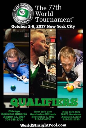 2017 77th World Tournament of 14.1 - Chicago and New York City Qualifiers Announced
