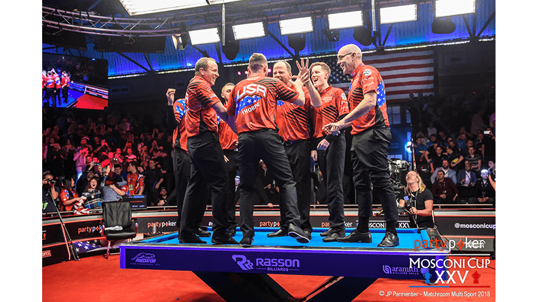 2018 Mosconi Cup - Day 4 Team USA jump on the table 777X437