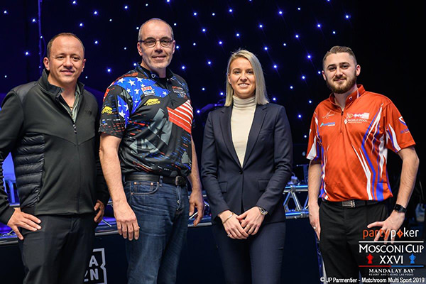 2019 Mosconi Cup XXVI - Ruijsink with Van Boening, Woodward and Matchroom Multi Sport COO Emily Frazer