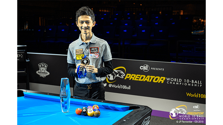 2019 Predator World 10-Ball Championship - Winner Ping-Chung Ko with trophy 777x437