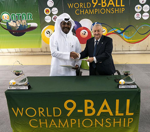 2019 9-Ball WC - WPA Ian Anderson with QBSFs Mohammed Salem Al Nuaimi
