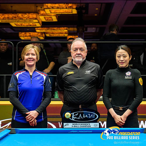 2023 Womens 9-Ball WC - Final_Chou and Fisher with the ref