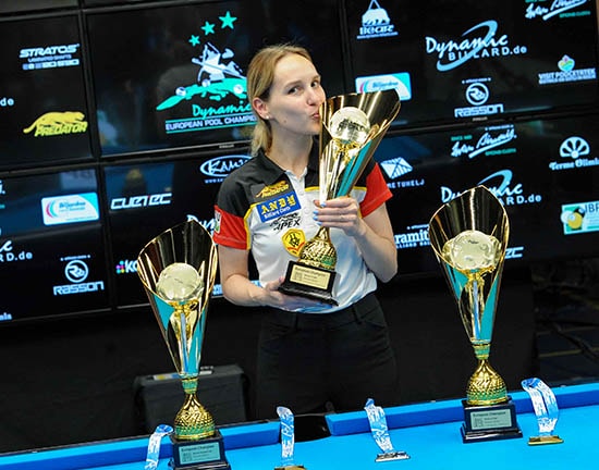 2024 EC - 9 Ball_Winner Pia Filler with EC trophies